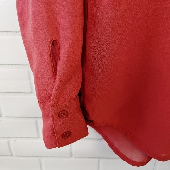 Forever 21 Watermelon /Orange Sheer Button Down Womens Small - Picture 7 of 9